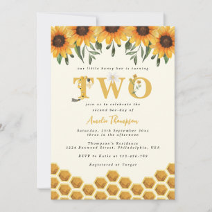 Watercolor Sunflower Honeycomb Second Bee-day Invitation