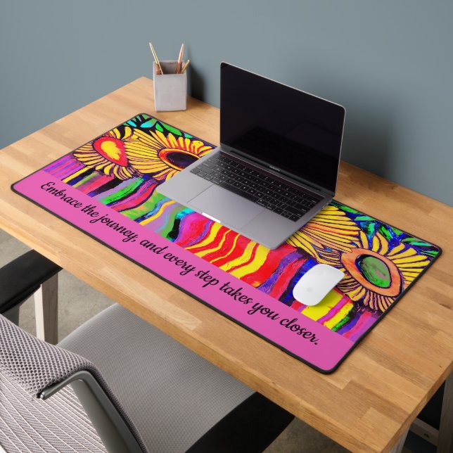 WATERCOLOR SUNFLOWER IN FUNKY STRIPE DESIGN DESK MAT (Office 2)