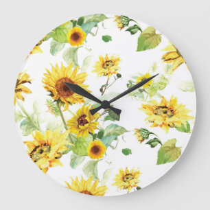 Watercolor Sunflower Large Clock