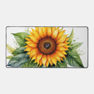 watercolor sunflower leaves hand drawn floral desk mat