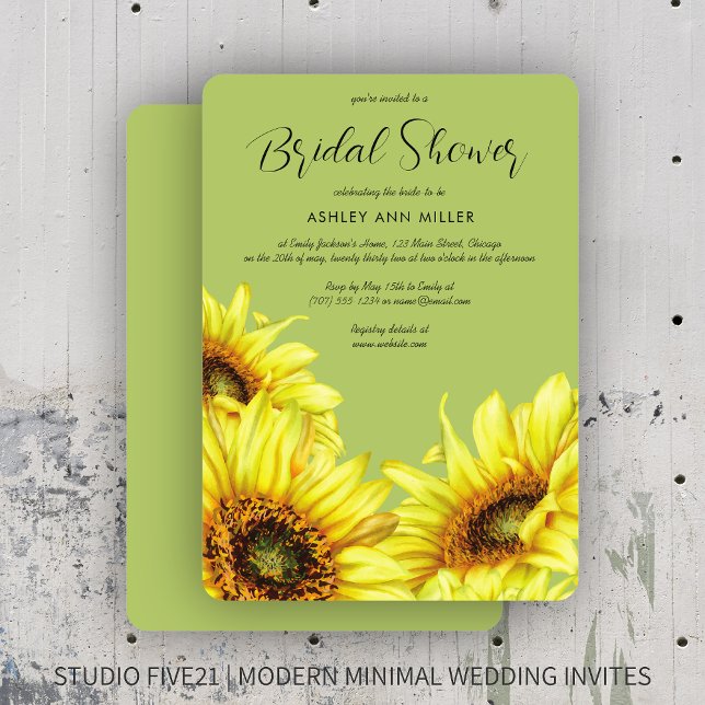 Watercolor Sunflower Light Green Wedding Shower Invitation (Creator Uploaded)