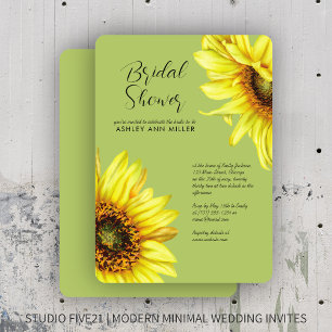 Watercolor Sunflower Light Green Wedding Shower Invitation