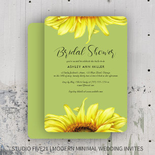 Watercolor Sunflower Light Green Wedding Shower Invitation