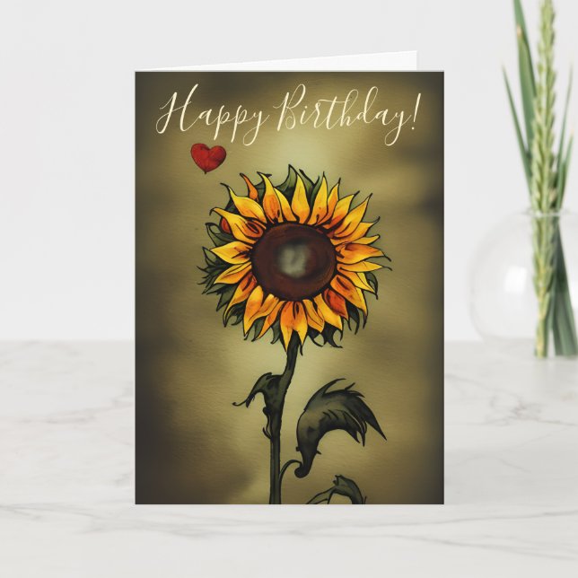 Watercolor Sunflower Love Flower Birthday Card (Front)