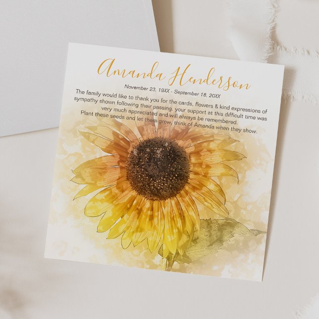Watercolor Sunflower Memorial Favour Seed Packet Envelope (Creator Uploaded)