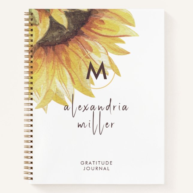 Watercolor Sunflower Monogram Gratitude Journal (Front)