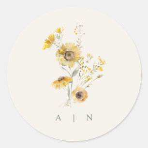 Watercolor Sunflower Monogram Sticker
