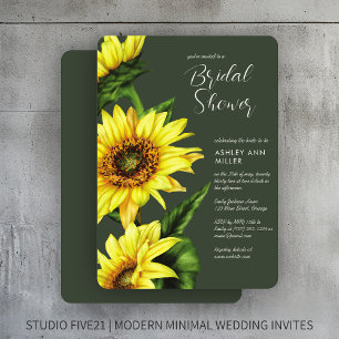 Watercolor Sunflower Moss Green Wedding Shower Invitation
