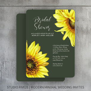 Watercolor Sunflower Moss Green Wedding Shower Invitation