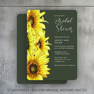 Watercolor Sunflower Moss Green Wedding Shower Invitation