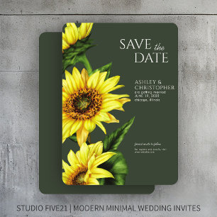 Watercolor Sunflower Moss Green Wedding Shower Save The Date