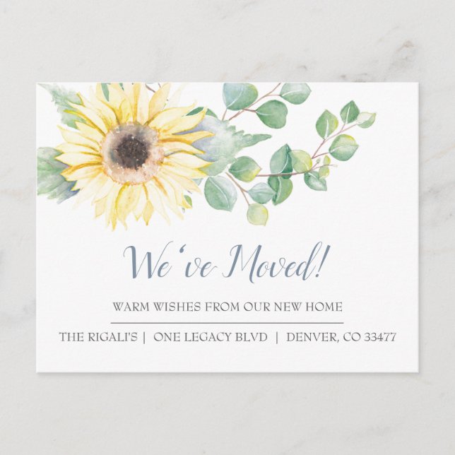 Watercolor Sunflower New Home Moving Announcement (Front)