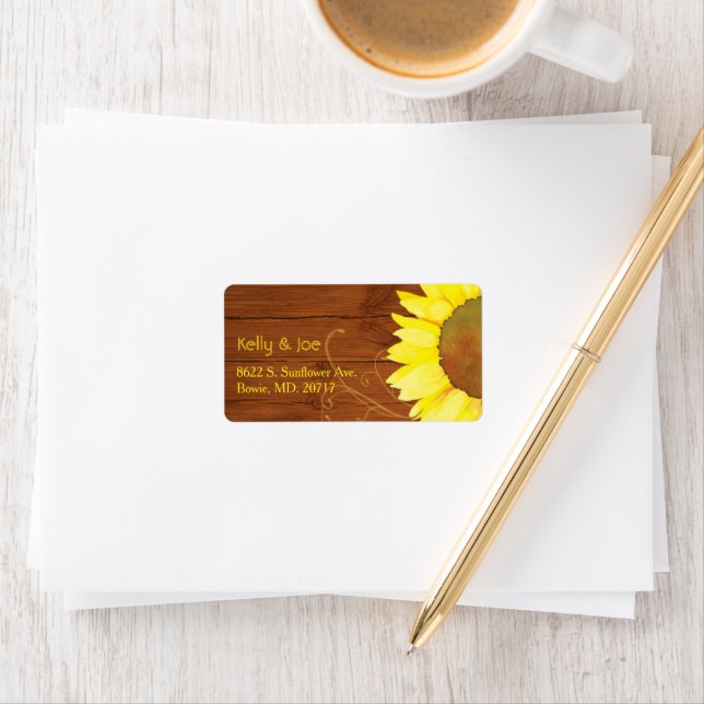 Watercolor Sunflower on Wood Wedding Address Label (Insitu)