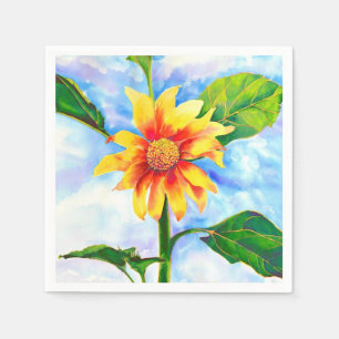Watercolor sunflower painting yellow orange floral napkin