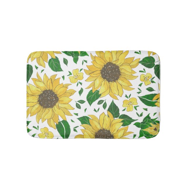 Watercolor Sunflower Pattern  Bath Mat (Front)