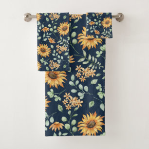 Watercolor Sunflower Pattern Bath Towel Set
