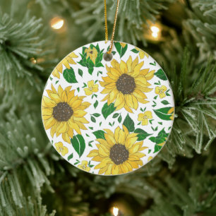 Watercolor Sunflower Pattern Ceramic Tree Decoration