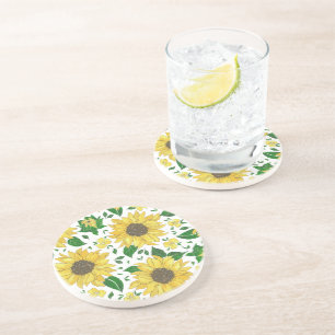 Watercolor Sunflower Pattern  Coaster
