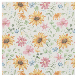 Watercolor Sunflower Pattern Fabric 