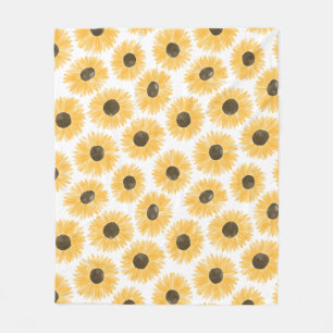 Watercolor Sunflower Pattern Fleece Blanket
