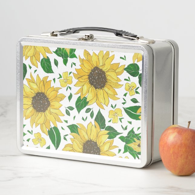 Watercolor Sunflower Pattern  Metal Lunch Box (In Situ)