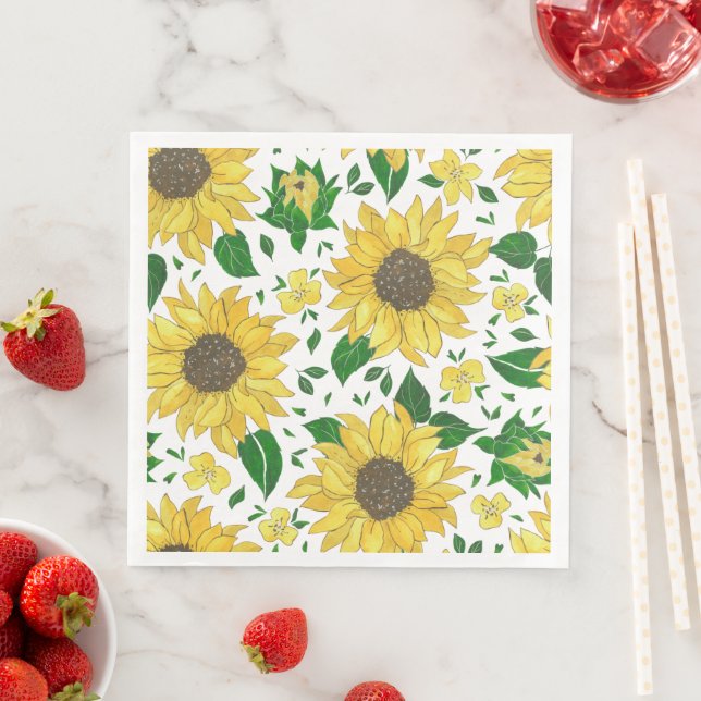 Watercolor Sunflower Pattern  Napkin (Insitu)