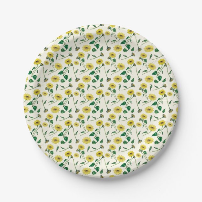 Watercolor Sunflower Pattern Party Paper Plate (Front)