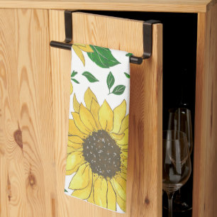 Watercolor Sunflower Pattern Tea Towel