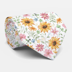 Watercolor Sunflower Pattern  Tie
