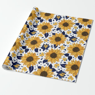 Watercolor Sunflower Pattern Wrapping Paper