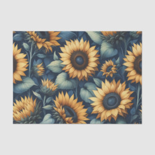 Watercolor Sunflower Pattern Yellow Blue Decoupage Tissue Paper