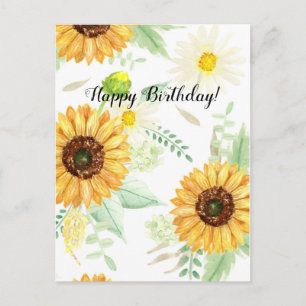 Watercolor sunflower postcard