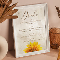 Watercolor sunflower Rustic country wedding drinks
