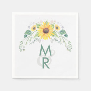 Watercolor Sunflower Rustic Country Wedding Napkin