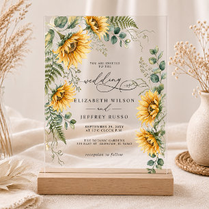 Watercolor Sunflower Rustic Elegant Wedding Acrylic Invitations
