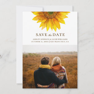 Watercolor sunflower. Rustic floral botanical Save The Date