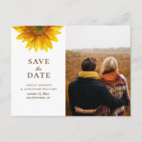 Watercolor sunflower. Rustic floral Save the Date