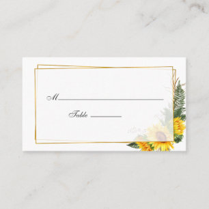 Watercolor Sunflower Rustic Geometric Wedding Place Card
