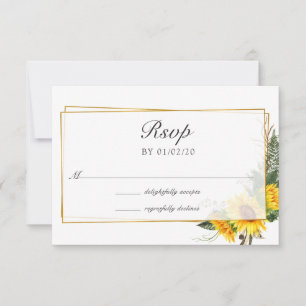 Watercolor Sunflower Rustic Geometric Wedding RSVP Card