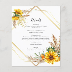 Watercolor Sunflower Rustic Wedding Details Card