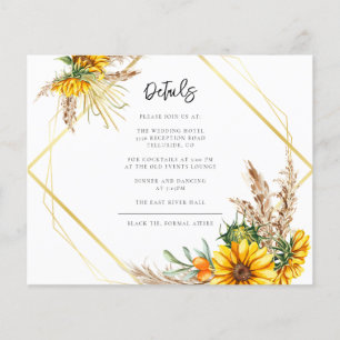 Watercolor Sunflower Rustic Wedding Details Card