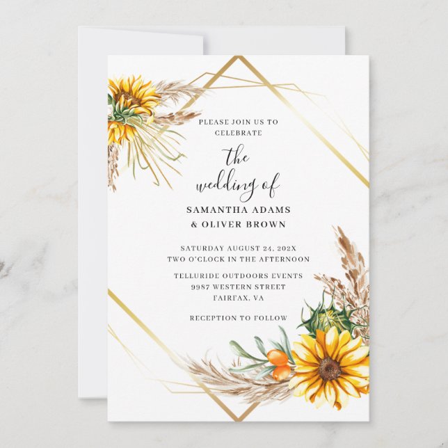 Watercolor Sunflower Rustic Wedding Invitation (Front)
