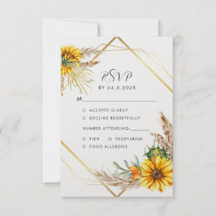 Watercolor Sunflower Rustic Wedding RSVP Card