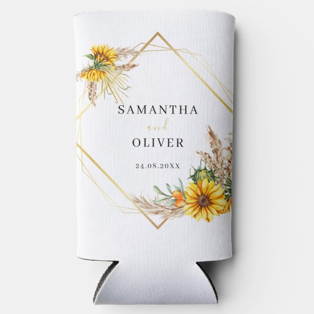  Watercolor Sunflower Rustic Wedding  Seltzer Can Cooler (Front)
