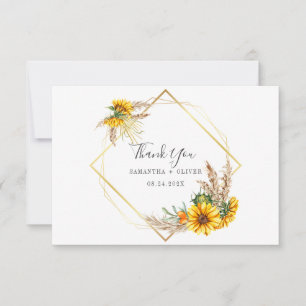 Watercolor Sunflower Rustic Wedding Thank You Card