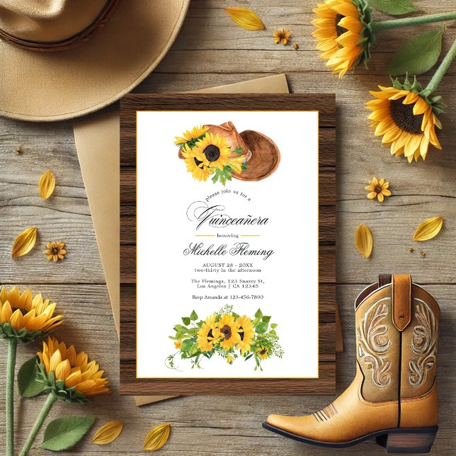 Watercolor Sunflower Rustic Western Quinceañera Invitation (Watercolor Sunflower Rustic Western Quinceañera Invitation)