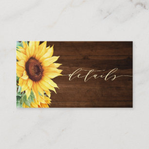 Watercolor Sunflower Rustic Wood Details Enclosure Card