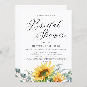 Watercolor Sunflower Script Wedding Bridal Shower Invitation