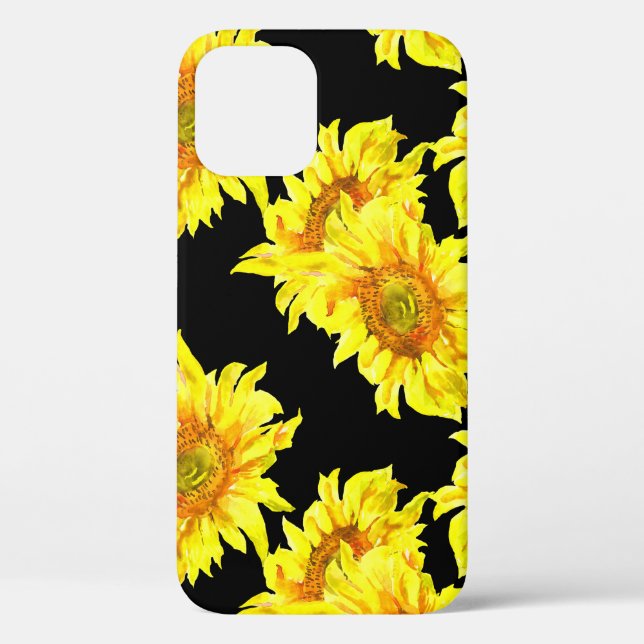 Watercolor Sunflower Seamless Black Pattern Case-Mate iPhone Case (Back)