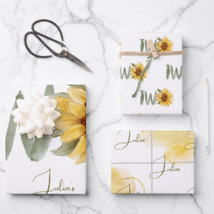 Watercolor sunflower second Birthday Wrapping Paper Sheet